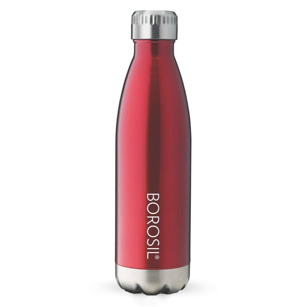 Borosil 1L Hydra Bolt Trans Red Stainless Steel Water Bottle | Double Wall Vacuum Insulated Flask | 24 Hours Hot and Cold | Bottle for Office, Gym, School