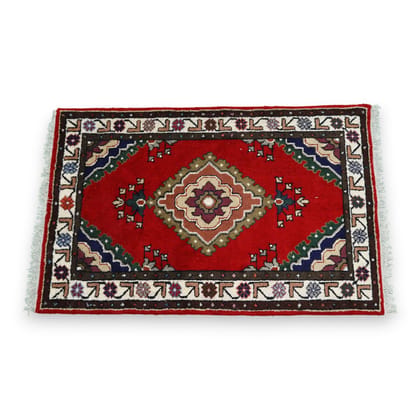  ELURURoyal Red Floral Medallion Door Mat | Traditional Designer Indoor Rug | Soft Decorative Carpet for Home Entrance & Living Room