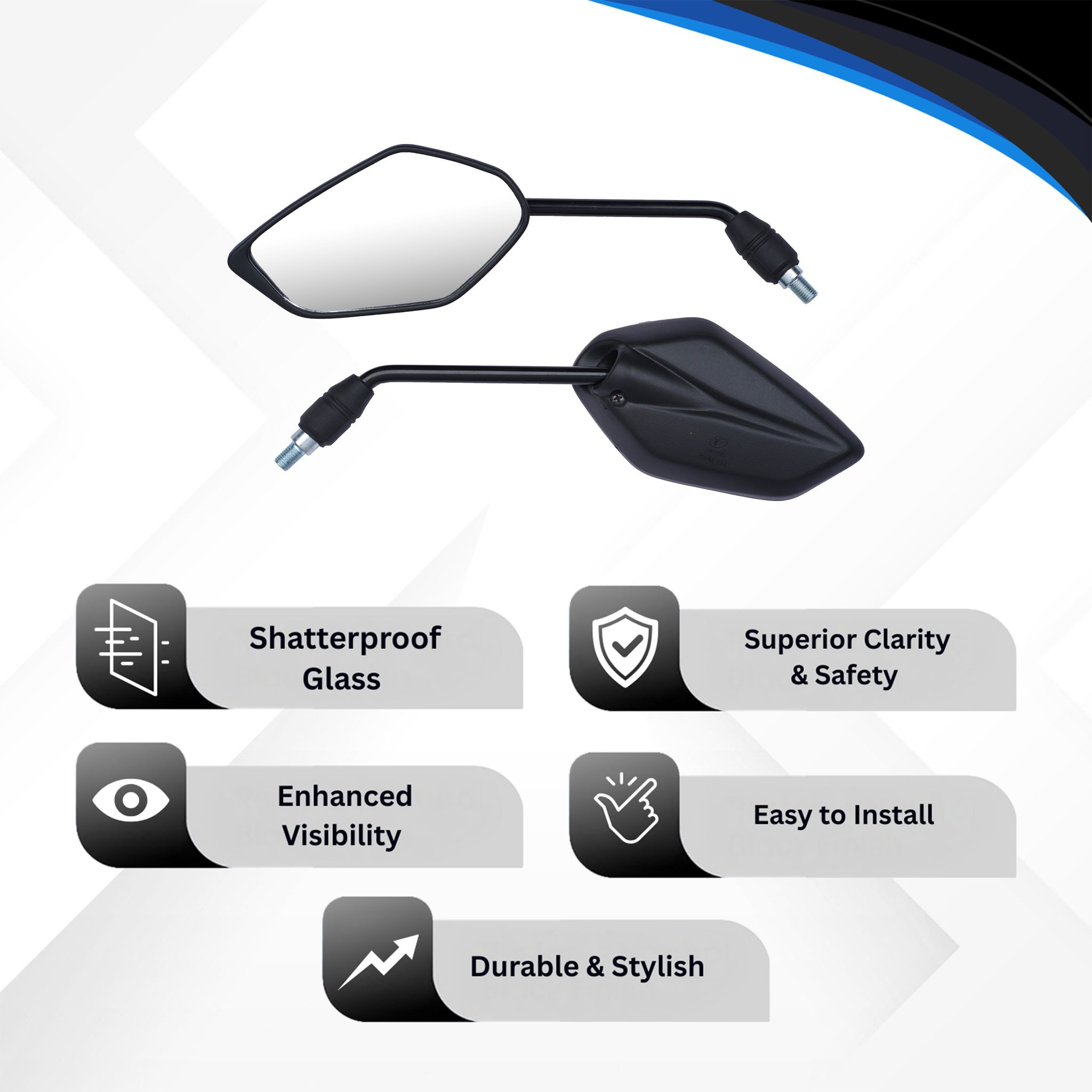 Varroc Shatter Proof Rear View Mirror for YAMHA F Z NM | Left Hand | High Visibility Glass | OEM Quality | Pack of 1