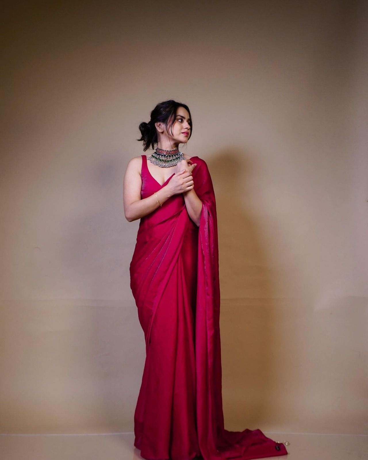 Rani Pink Fendy Satin Saree – Elegant Party Wear Collection