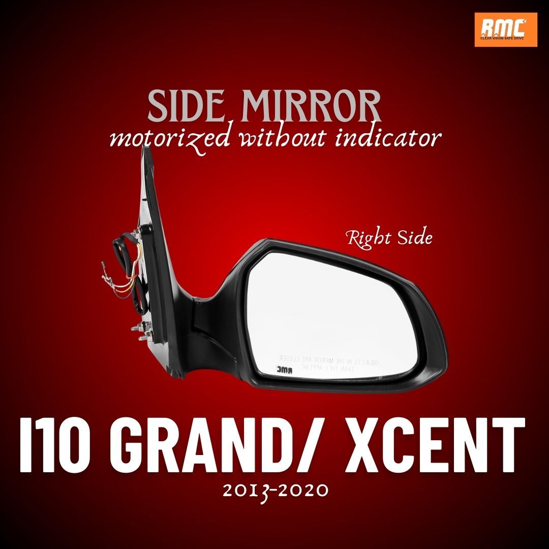 RMC Car side mirror suitable for Hyundai Grand I10 & Xcent (2013-2020) | motorized without indicator | Non Auto fold/Non Power fold (Black) RIGHT SIDE (DRIVER SIDE)