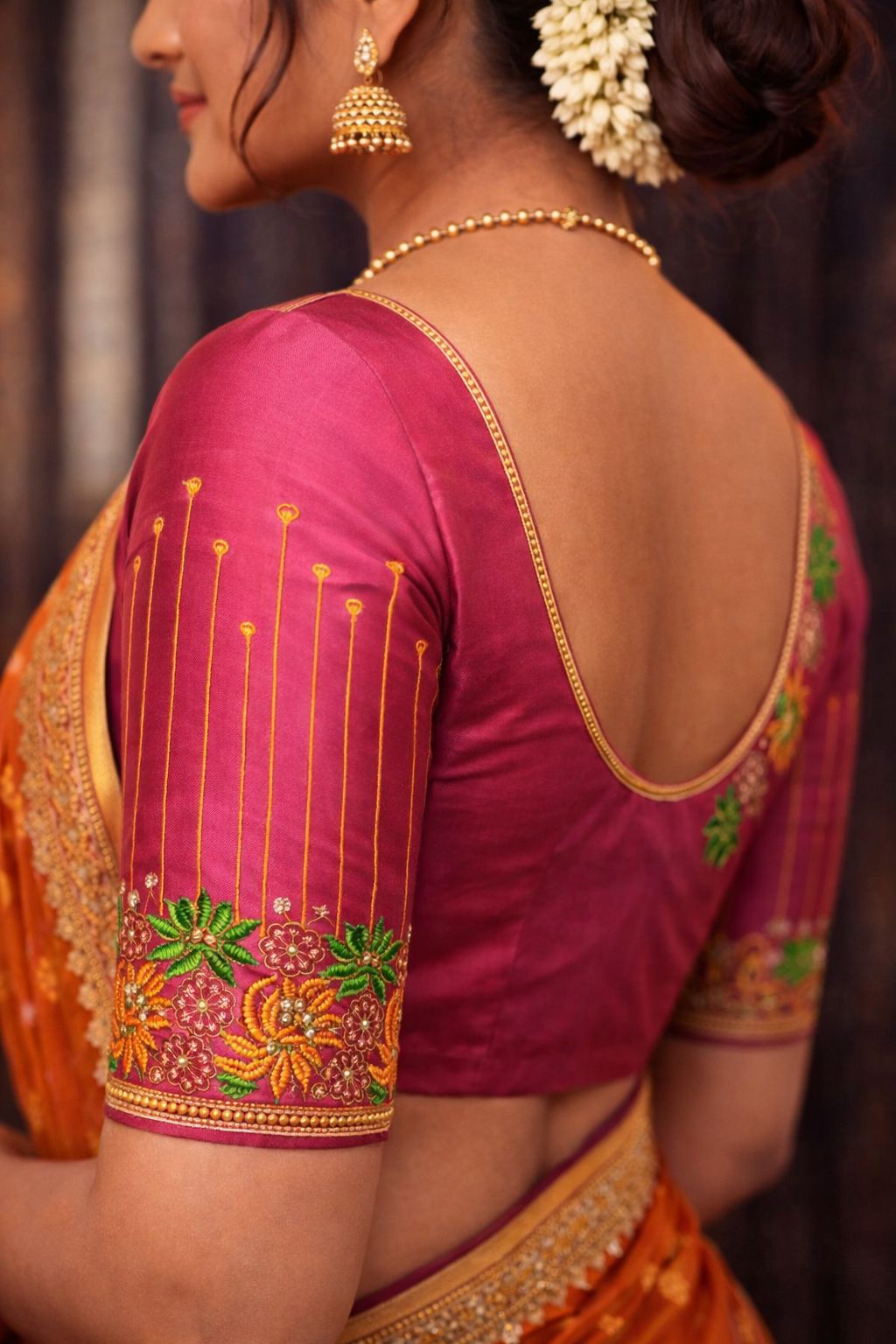 Women's Deep Pink Silk Embroidered Semi-Stitched Blouse