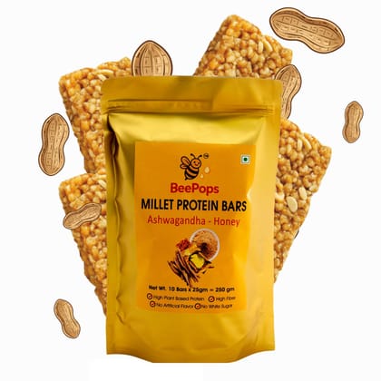 BeePops Super Savor Protein Bars Ashwagandha- Honey (10NX25G)