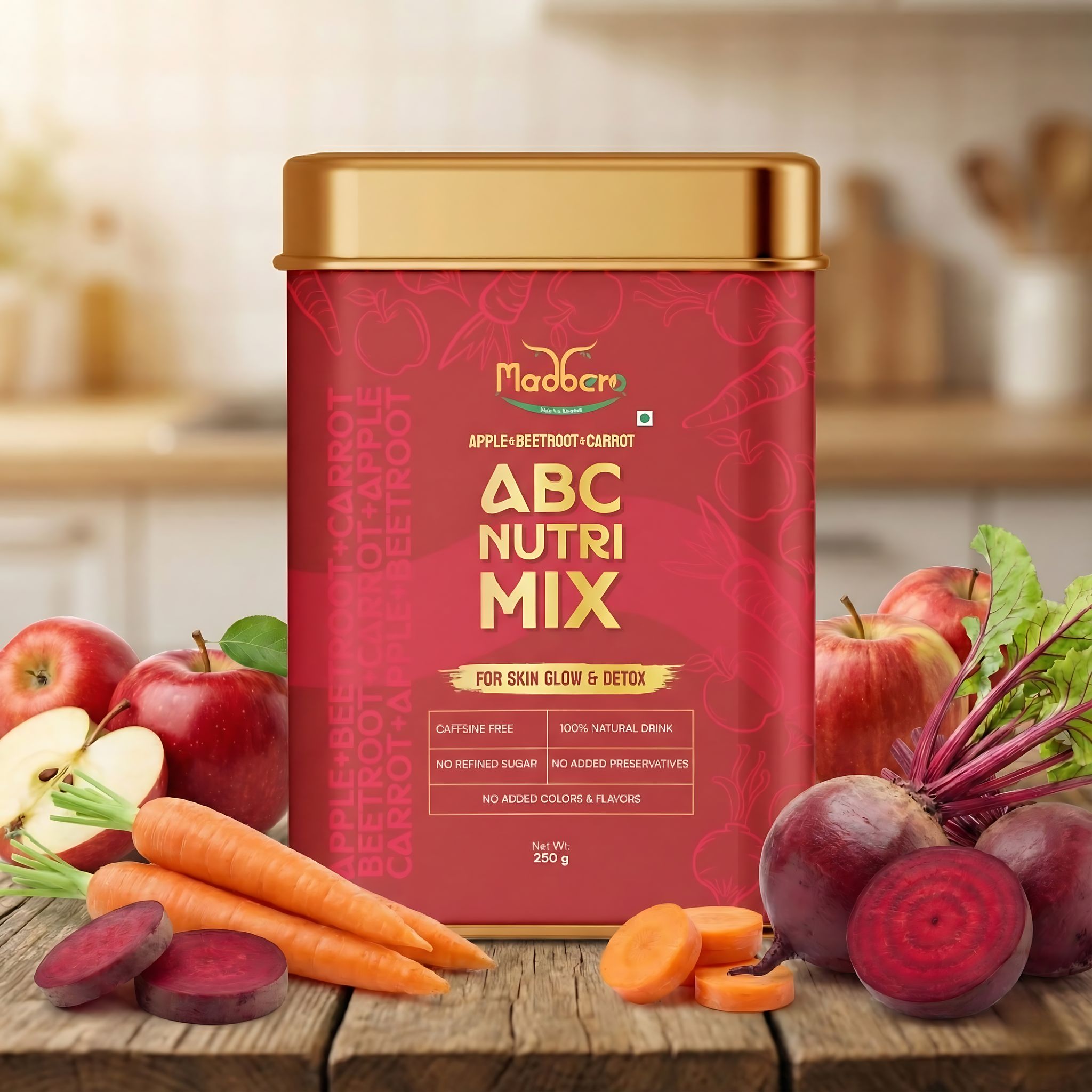 Madbero ABC Latte Mix Malt Powder | Apple, Beetroot, Carrot | No Preservatives | No Refined Sugar | Ready-to-Mix | Cold Milk Flavouring Powder - 250gms Ready-to-Mix