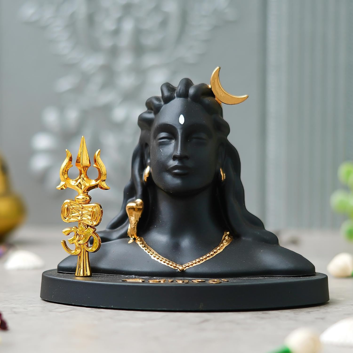 Lord Shiva Bust Idol with Golden Trishul