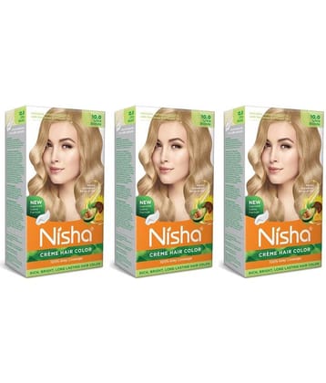 Nisha Creme Hair Color Ultra Blonde 150g Pack of 3, Permanent Hair Colour for Women & Men, Long Lasting Hair Color