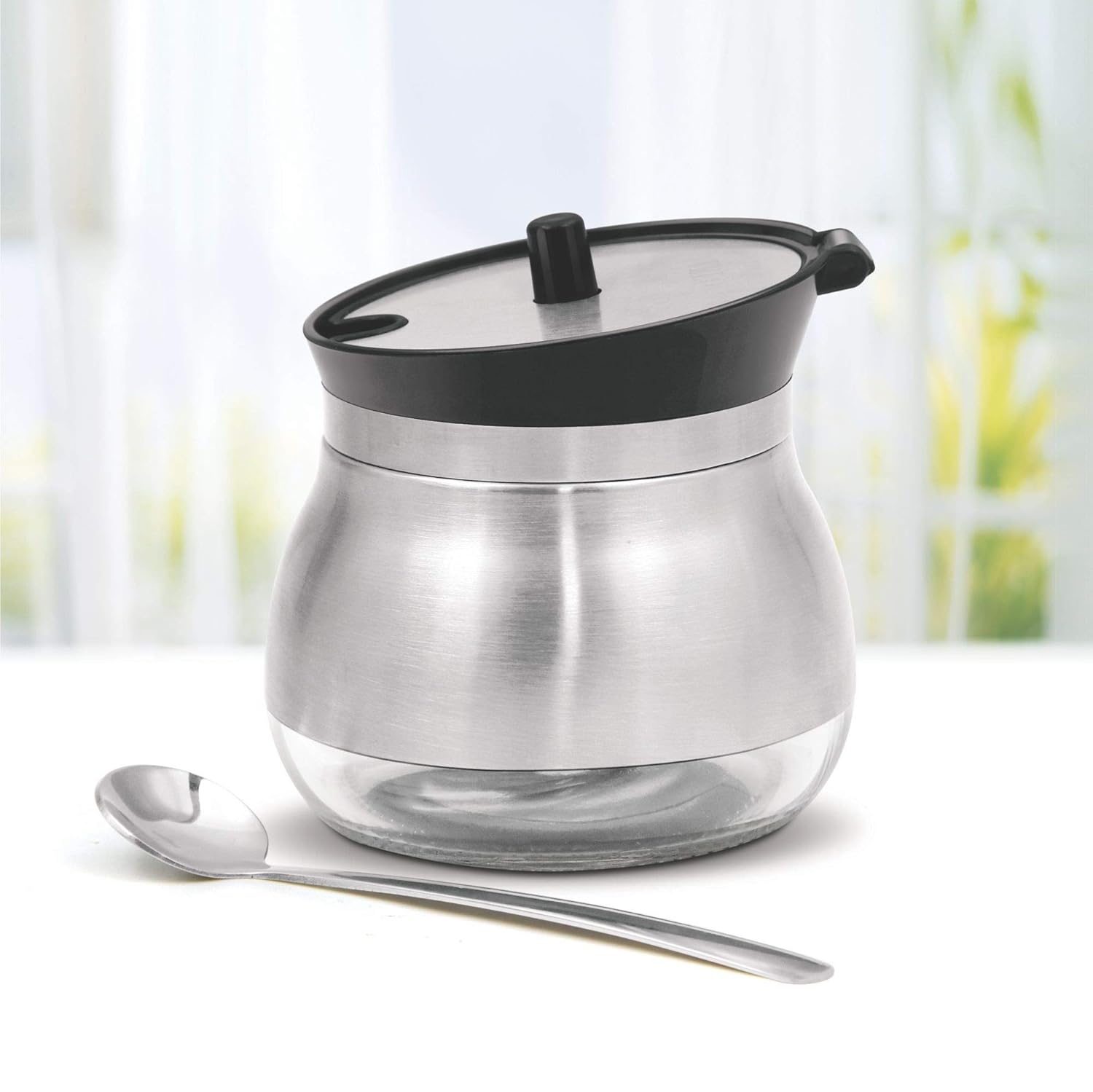 Treo By Milton Ghee Dani Stainless Steel Ghee and Oil Pot, Storage Container with Spoon 270 ml, Multipurpose Servings jar, Silver for Kitchen & Dining
