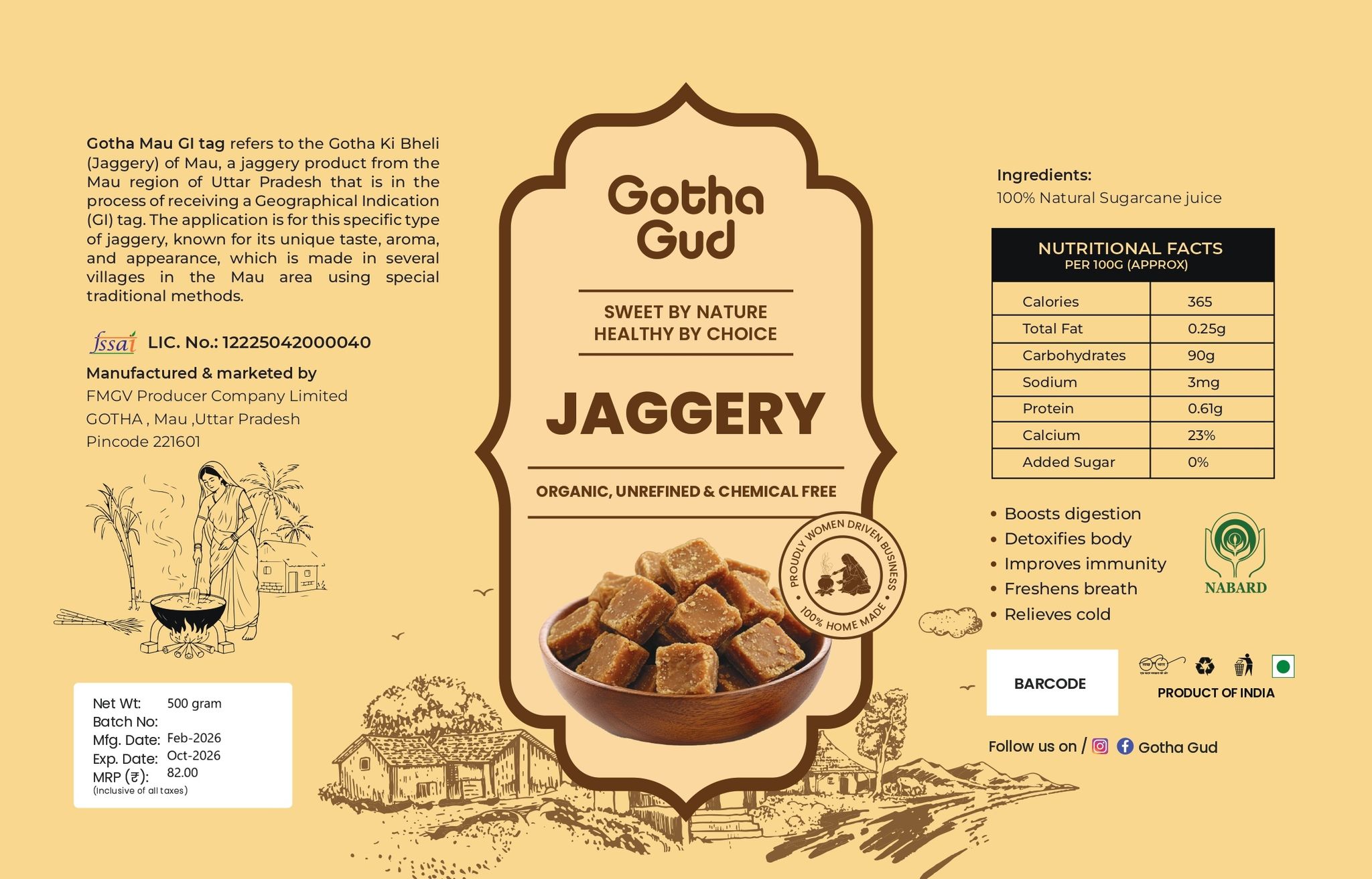Gotha Gud Organic Unrefined Chemical-Free Jaggery