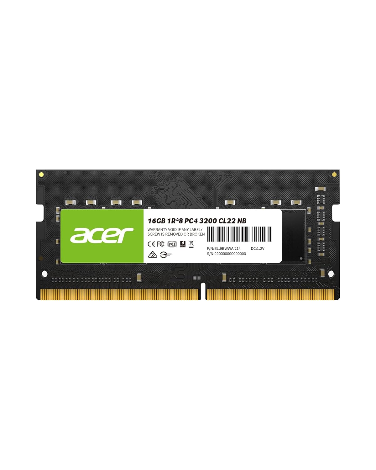 Acer SD100 16GB Laptop RAM | DDR4 3200MHz | CL22 | 1.2V Low Voltage | SODIMM Computer Memory | Plug & Play | (BL.9BWWA.208)