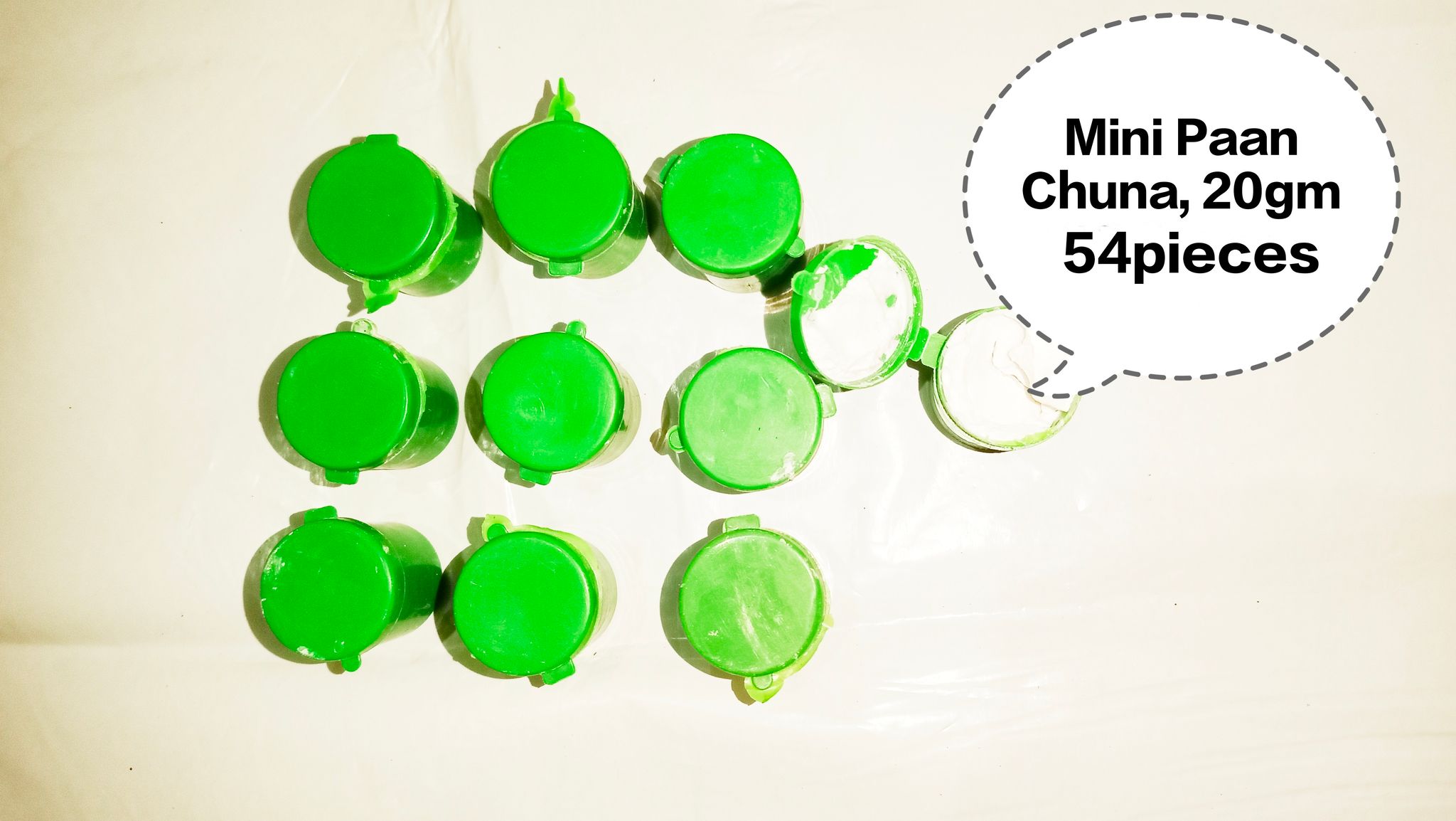 Mini Paan Chuna, Slaked Lime Paste Mini Pack, Edible Lime for Paan Small Pack, Calcium Hydroxide Paste Mini, Kattha Chuna Mix Small Container 20gm 54pieces