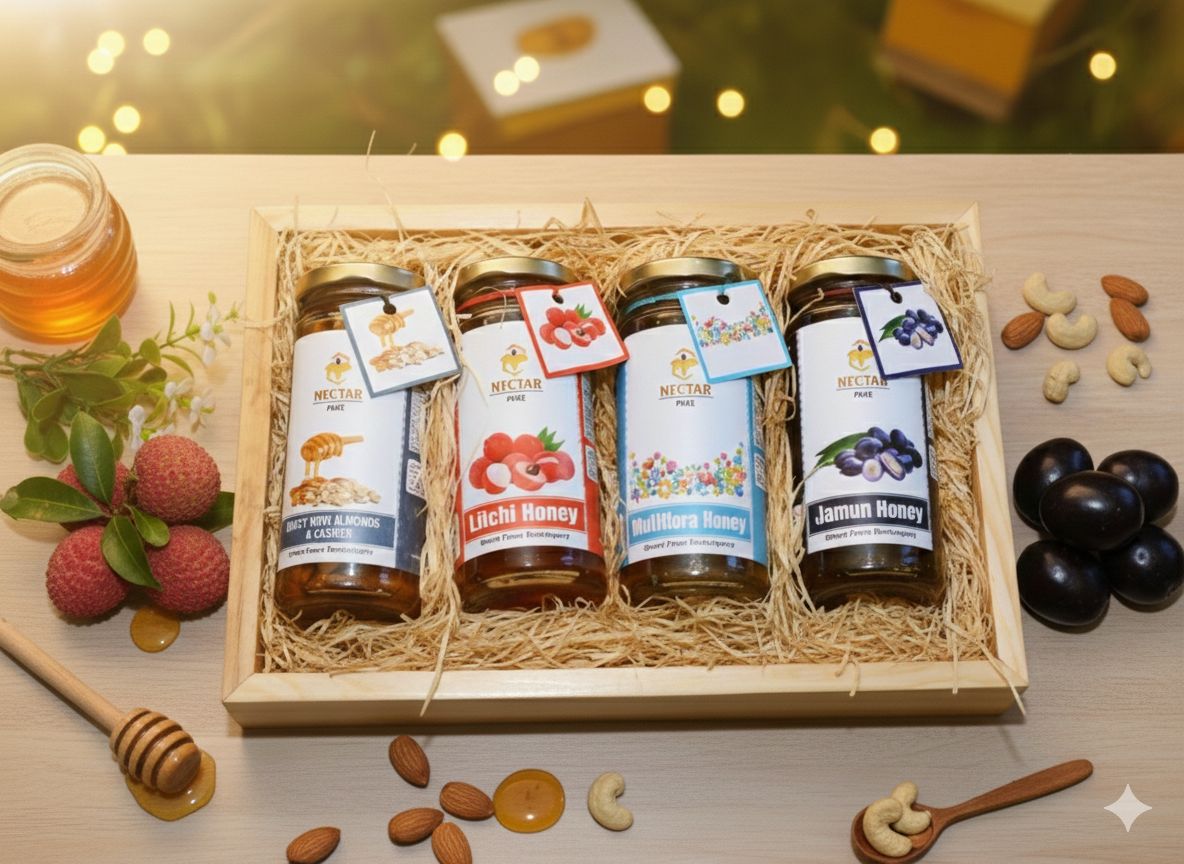Honey Combo gift pack with wooden pine tray & Wooden spoon.