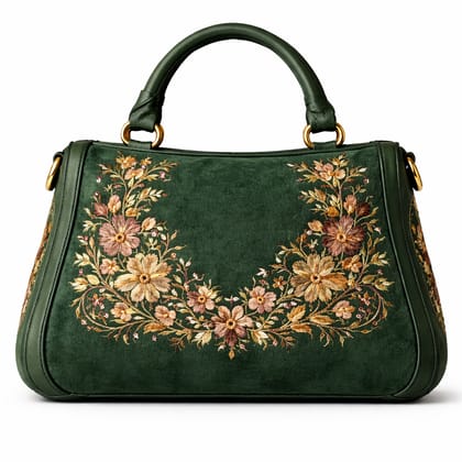 Forest Green Embroidered Floral Handbag