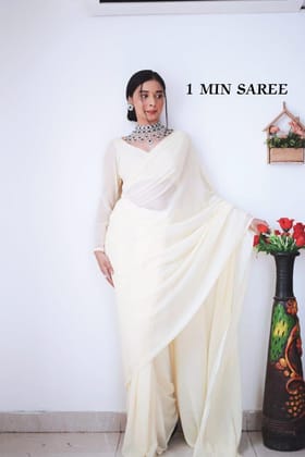 White Georgette Ready to Wear Saree Party Wear