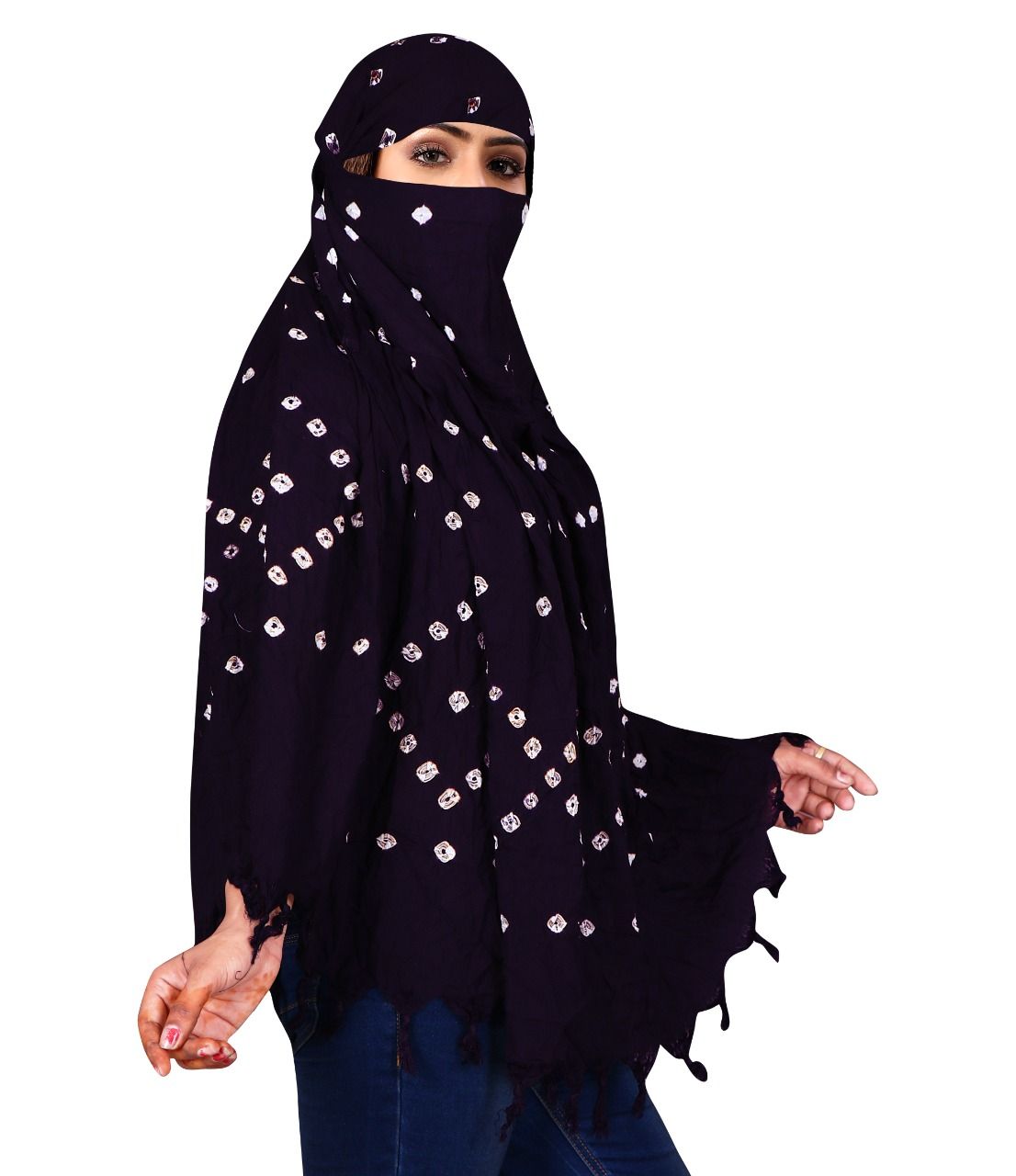 Women's Blue Bandhani Cotton Scarf