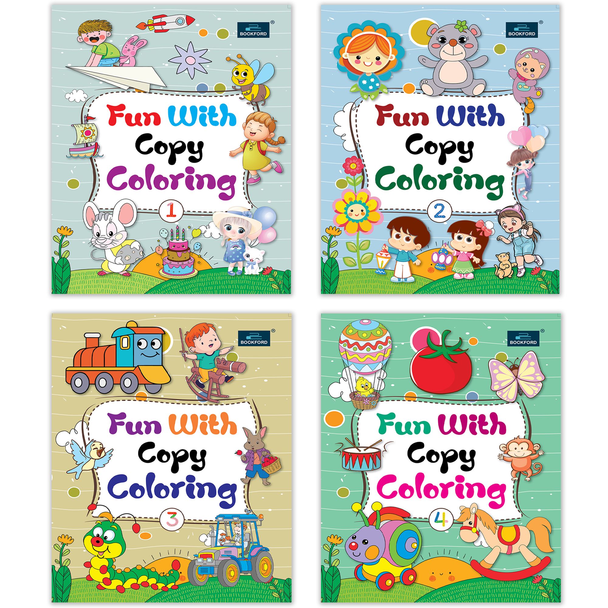 Copy Coloring Book For Kids With 64 Pages (Set of 4)- Fun with Education and Colorful Imagery, Engaging Activities, and Entertainment Drawing Books For Kids. 
