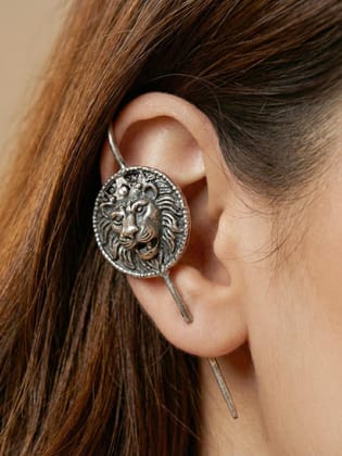 LUCKY JEWELLERY Vintage Lion Oxidised Teeli Earcuff Bohemian Ear Crawler for Women (139-KEO-7659)