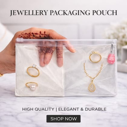 Shimmery Silver Multipurpose Premium Quality Jewellery Packing Pouch, Combo of 20, Zip Lock Pouch Storage Organizers, Size 4x8 inch, One side Silver and one side transparent