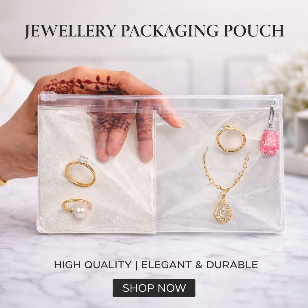 Shimmery Silver Multipurpose Premium Quality Jewellery Packing Pouch, Combo of 20, Zip Lock Pouch Storage Organizers, Size 4x8 inch, One side Silver and one side transparent
