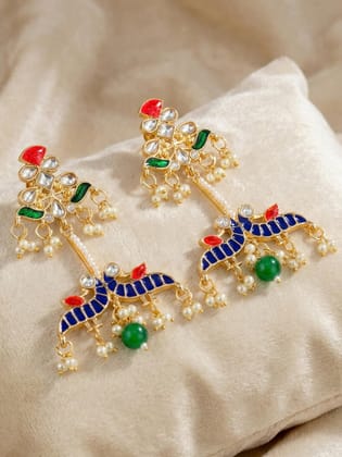 LUCKY JEWELLERY Gold Plated Enamel Peacock Design Earring with Green  for Women (505-KEO-17007-RGB)