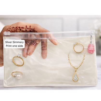 PVC Packaging pouch Silver Jari for Jewellery Stationary and Cosmetics, Combo of 10, Size 6x8 inch, With Silver Print one side, Multipurpose Storage Pouch, Magic Tape lock to secure stuff, Medium size pouch for Earing, Jewellery and other Stuff