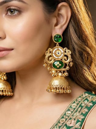LUCKY JEWELLERY Gold Plated  Earrings with Green Stone &  for Women (816-KEG-24903-S-G)