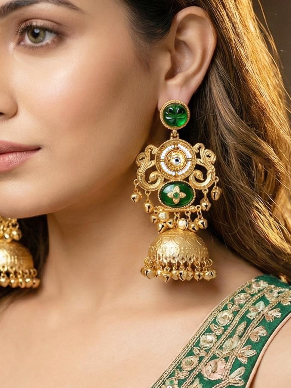 LUCKY JEWELLERY Gold Plated  Earrings with Green Stone &  for Women (816-KEG-24903-S-G)