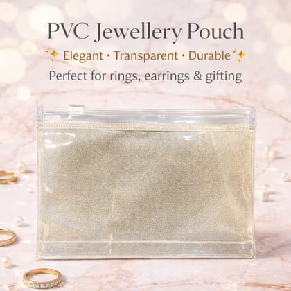 PVC Packaging pouch New Golden Jari for Jewellery&  Cosmetics, Combo of 25, Size 4.5X7.5 inch, With Shimmery Gold Print one side, Multipurpose Storage Pouch