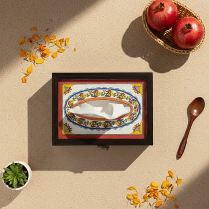 Tissue Box for Home & Office - Hand‑Painted Madhubani Fish Motif, 5.5×8.5 in | Jaya Artisan Store