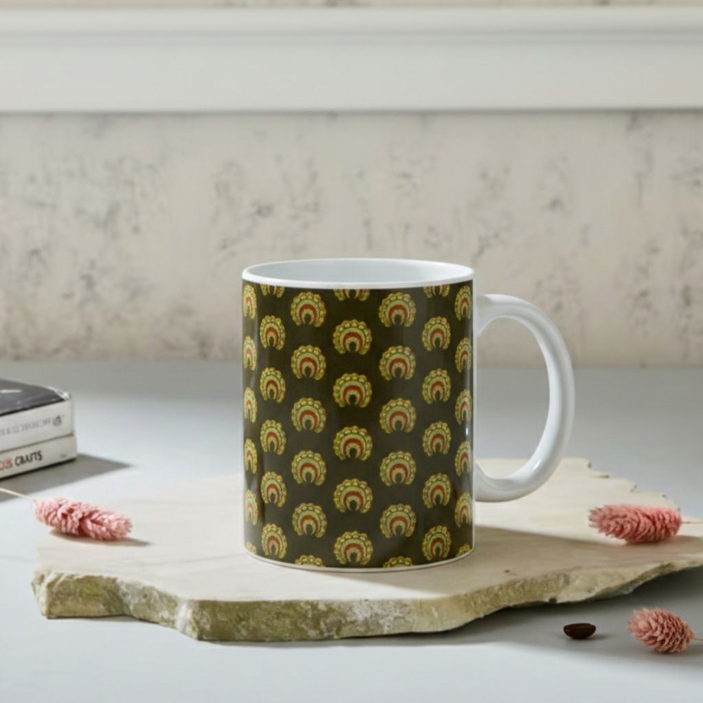Coffee & Tea Mug - Block‑Printed Ceramic (Olive Green), 9.5×12 cm | Jaya Artisan Store