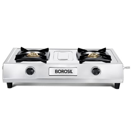 Borosil Smart Flame DLX 2 Burner Stainless Steel Gas Stove | Brass Burner | LPG Gas Stove | Mannual Ignition | Dip Tray, Anti Skid Legs | 360⁰ revolving nozzle | High Effeciency Burner | 2 Years Warranty