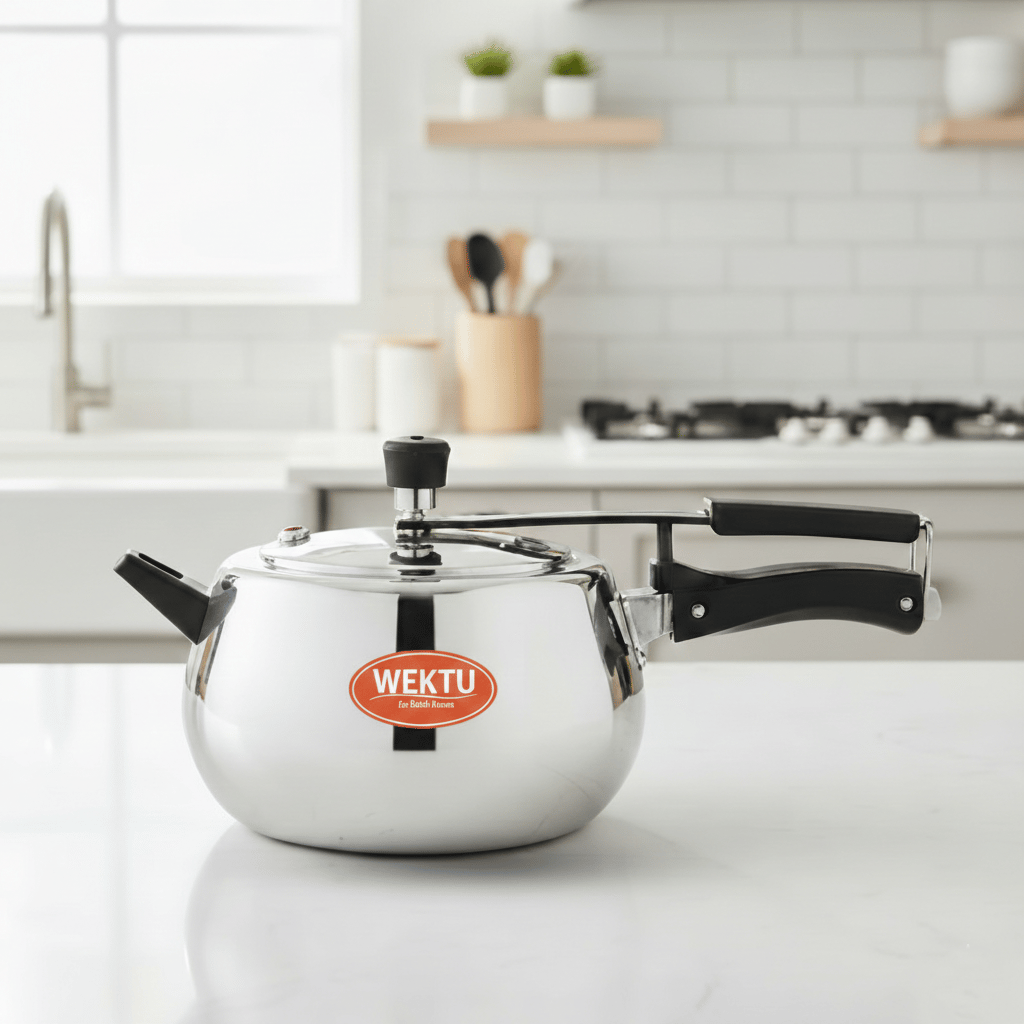 WEKTU Premium Stainless Steel Tri-Ply Belly Pressure Cooker - 3 Litre Capacity, Mirror Finish