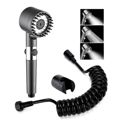 Snow 3 Modes ABS Black Finish Hand Shower With 1.5 Meter ABS Hose&nbsp;Pipe&nbsp;&&nbsp;Hook