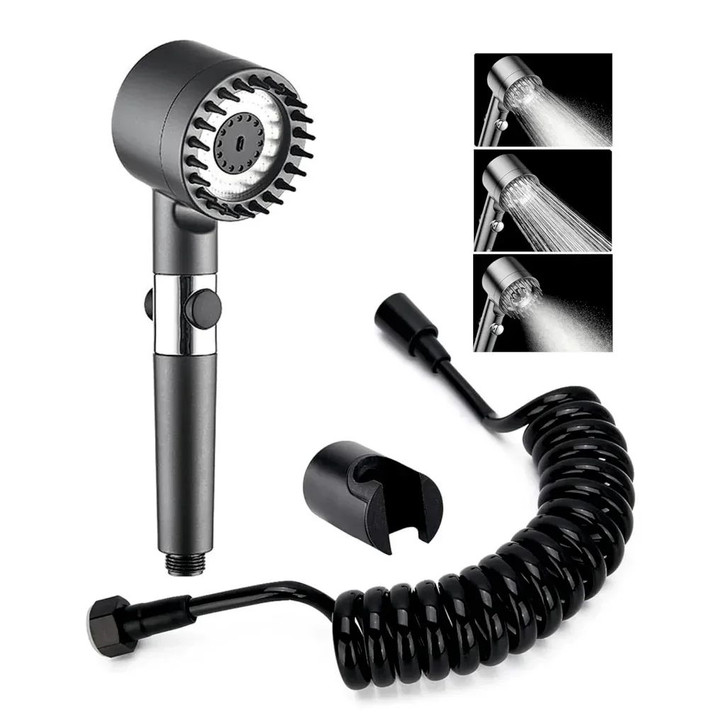 Snow 3 Modes ABS Black Finish Hand Shower With 1.5 Meter ABS Hose&nbsp;Pipe&nbsp;&&nbsp;Hook