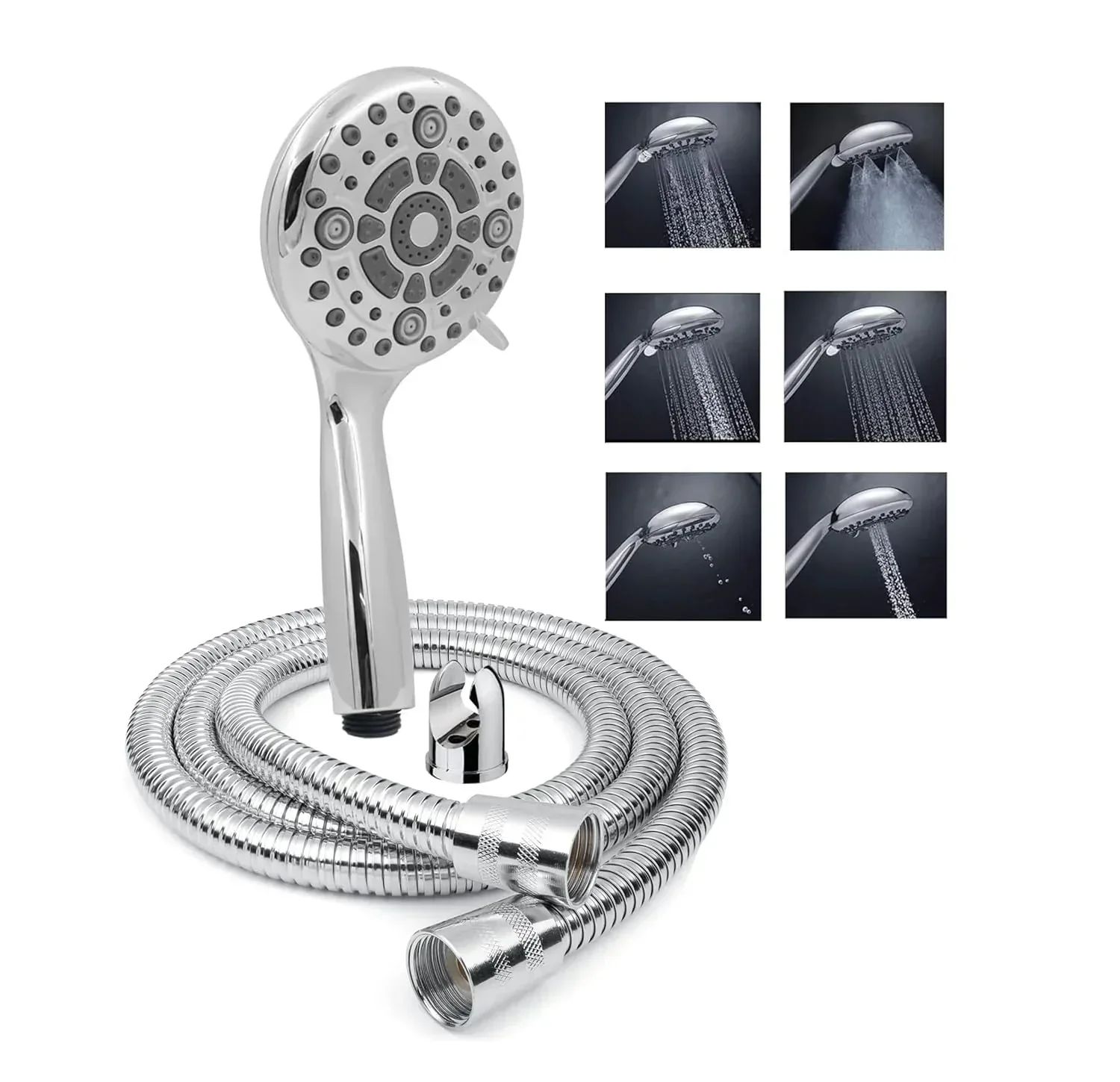Earth 6 Sprey Modes Chrome Finish Hand Shower With 1.5 Meter Hose&nbsp;Pipe&nbsp;&&nbsp;Hook