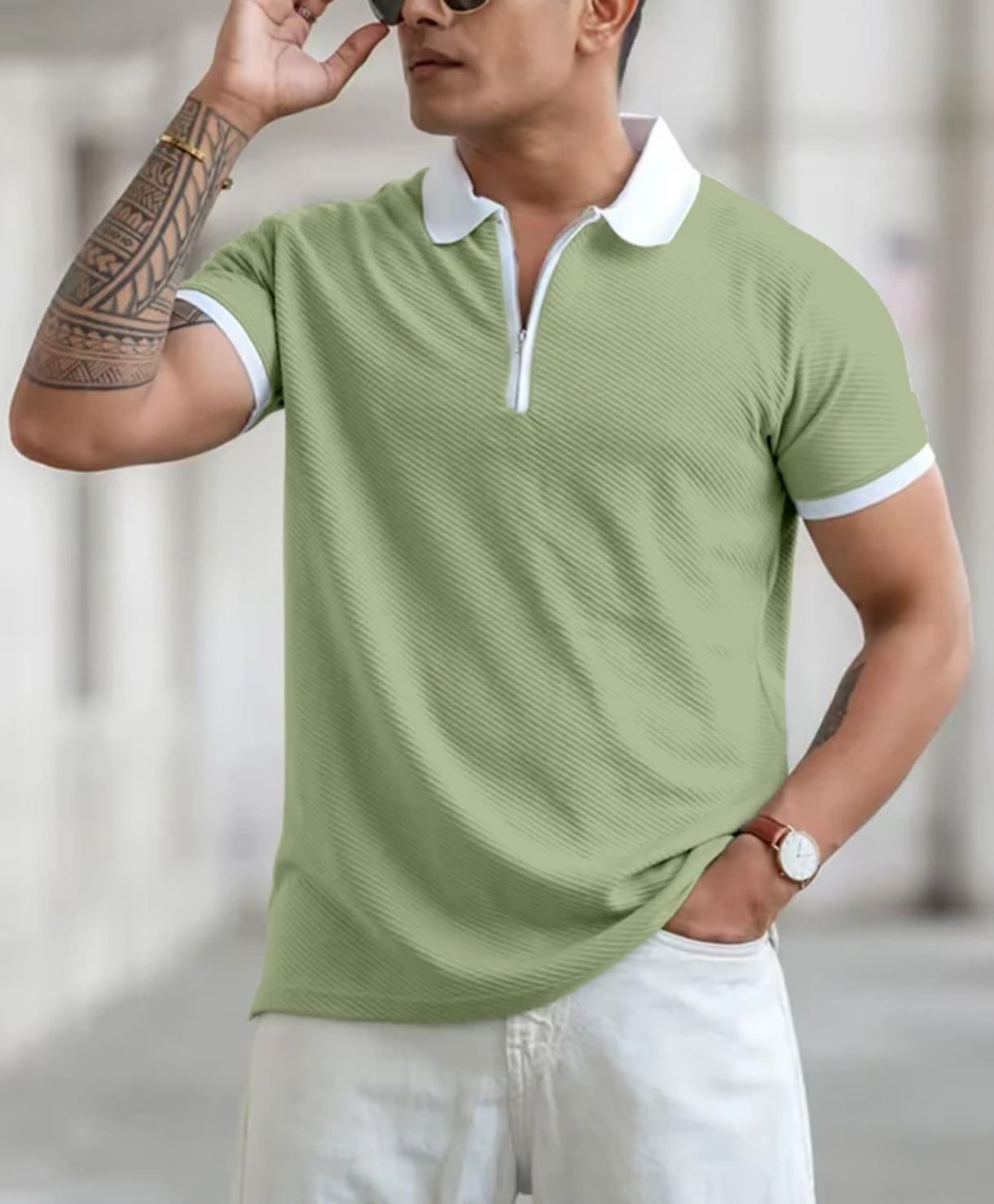 COMBRAIDED Self Design Men Polo Neck Black T-Shirt