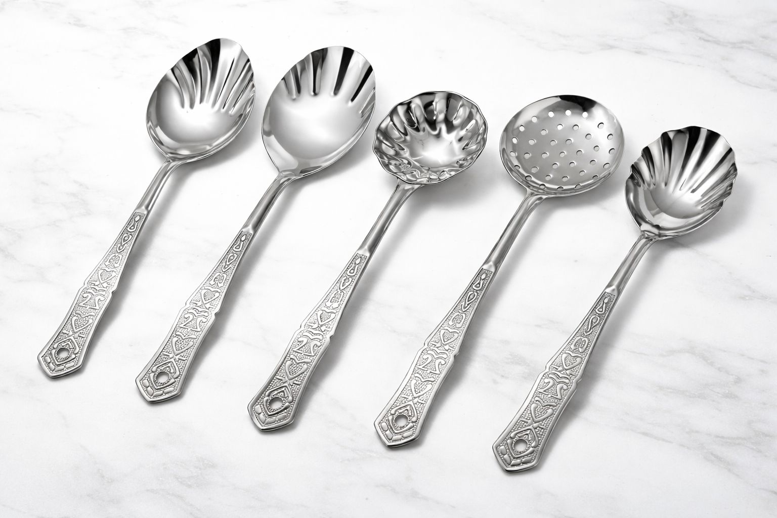 Tishav Stainless Steel Serving Spoon Set of 5 | Heavy Steel | Mirror Finish