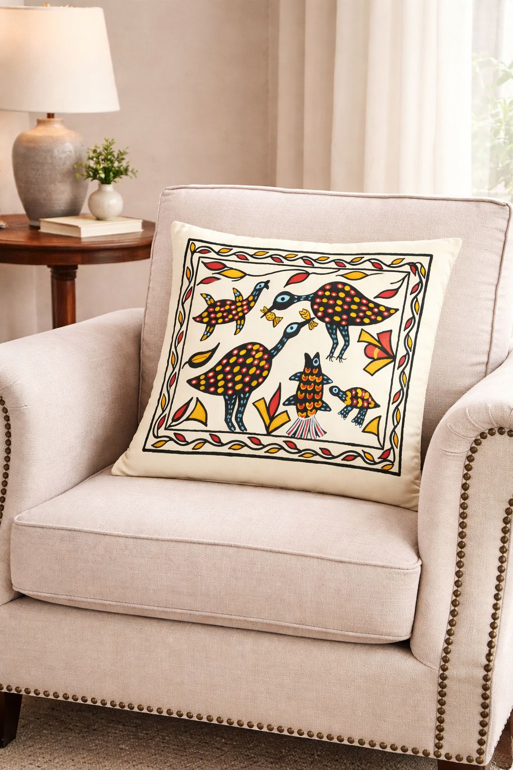 Panchhi Madhubani Heritage Cushion Cover