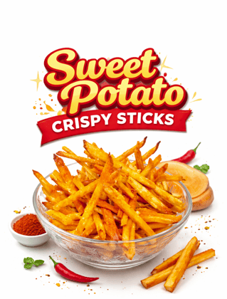Sweet Potato Crispy Sticks, Shakarkandi Fries, Sweet Potato Finger Chips, Sweet Potato Masala Sticks, Shakarkandi Crunch 250gm