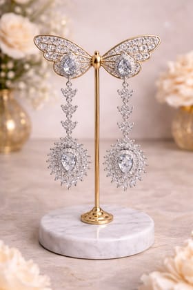 ✨Elegant Silver Plated White Stone & CZ Long Dangler Earrings ✨