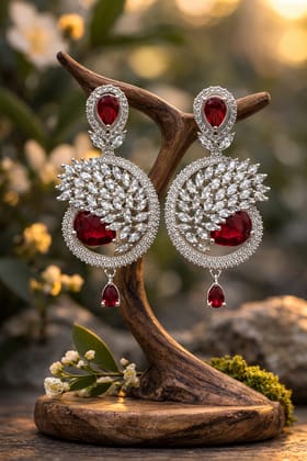✨Red Stone American Diamond Dangle Earrings for Women | Bridal Wedding Statement Earrings | Party Wear Designer Jewelry ✨