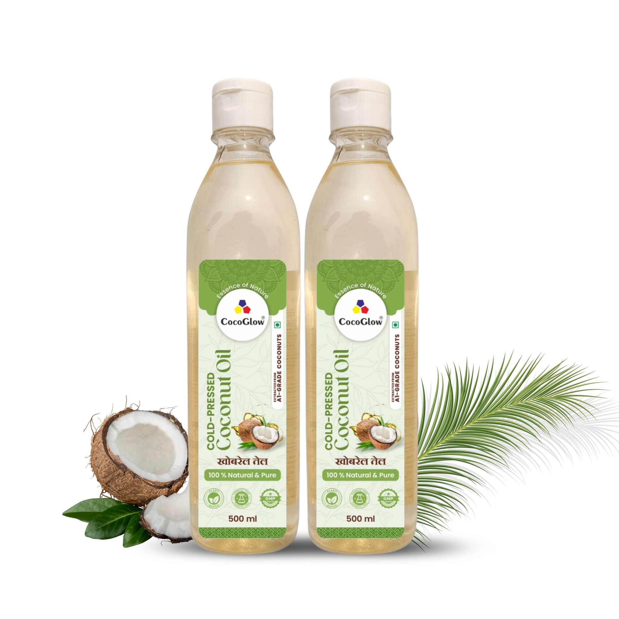 2 Bottles of CocoGlow 100% Pure Coconut Oil, 500ml