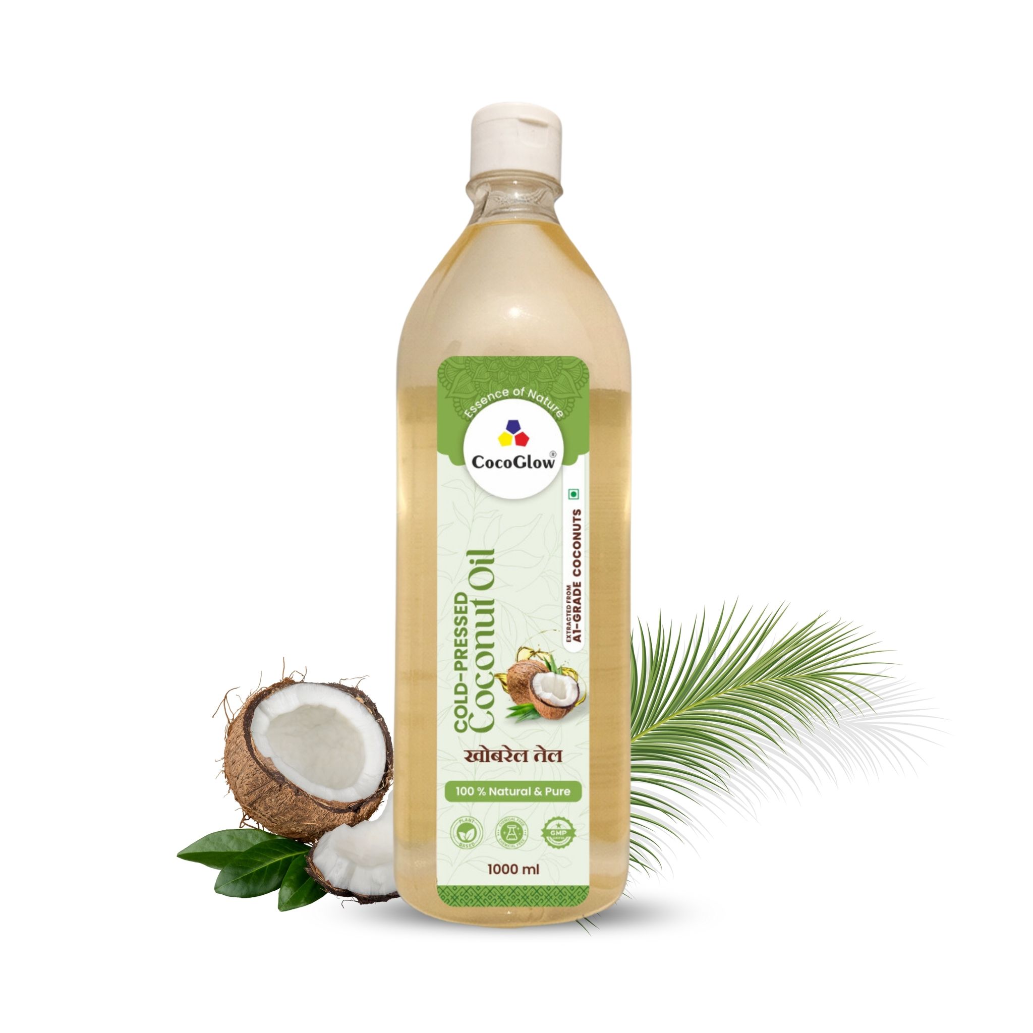 COCOGLOW Cold Press Coconut Oil | Edible | Organic | Unrefined, Pure, & Natural | 60% MCT | 1000ml