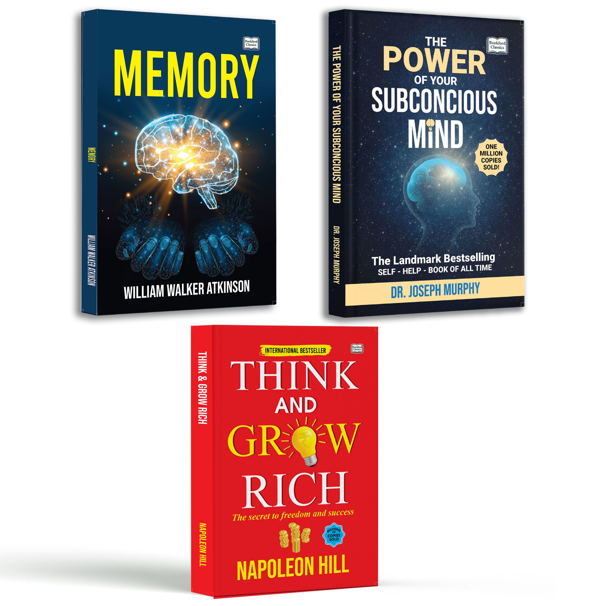 Memory: How to Develop, Train and Use It + The Power of Your Subconscious Mind + Think and Grow Rich (Set of 3) | Original English Edition | Best Mind, Psychology & Motivational Books