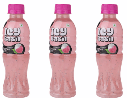 ICY Basil LYCHEE Drink with Basil Seeds, 250ml - Exotic & Refreshing - Pack of 3