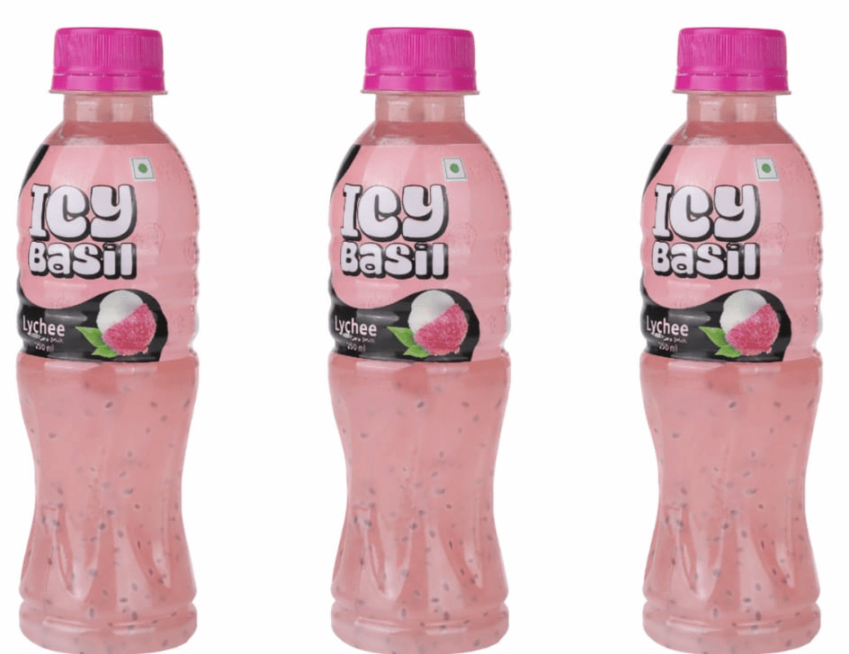 ICY Basil LYCHEE Drink with Basil Seeds, 250ml - Exotic & Refreshing - Pack of 3