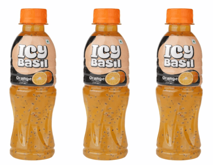 ICY Basil Orange Drink with Basil Seeds, 250ml - Exotic & Refreshing - Pack of 3