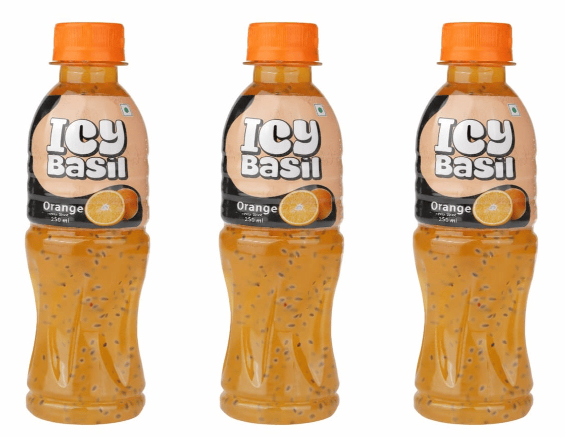 ICY Basil Orange Drink with Basil Seeds, 250ml - Exotic & Refreshing - Pack of 3