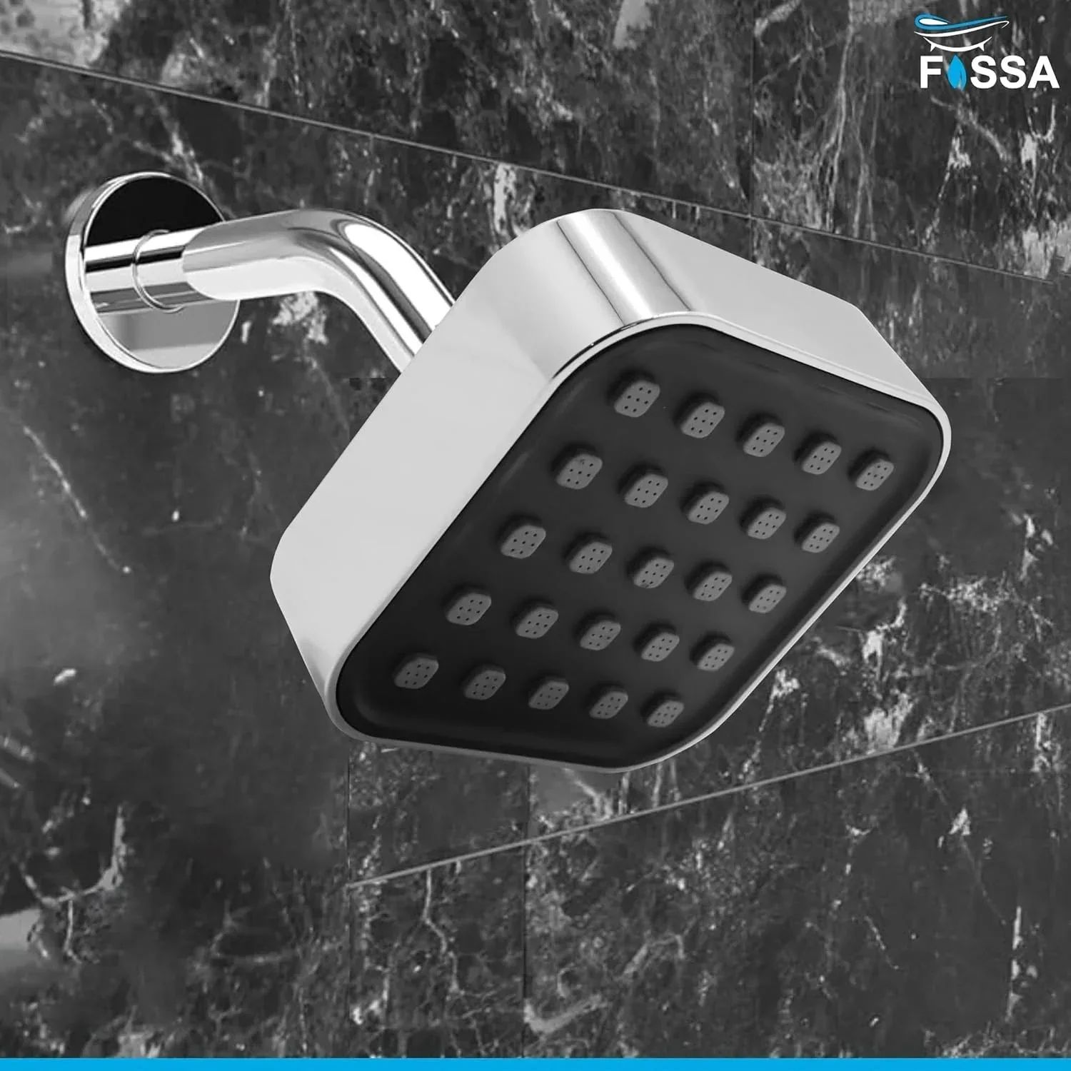 Elite (4x4 Inches) ABS Chrome Black Finish Overhead Shower With Arm (9 Inch)