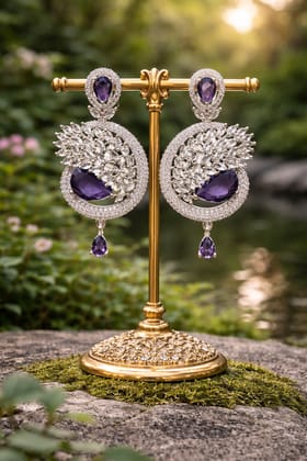 💜 Luxury American Diamond & Purple Stone Designer Earrings