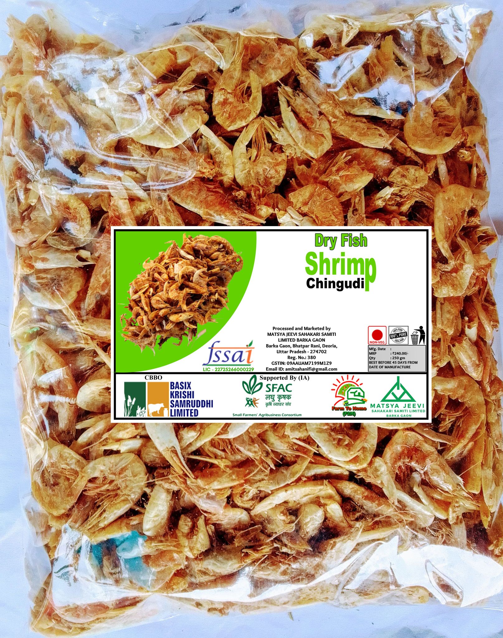 Dry Fish Shrimp (Chingudi) - 100% Pure and Natural - FSSAI Approved - 250gm